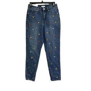 NWT BP Boho‎ Denim Mom Jeans with Iron-On Patches (26)